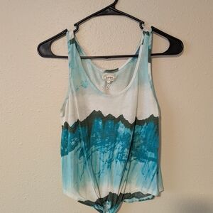 Kirra Teal Blue and White Tie-Front Tank Top